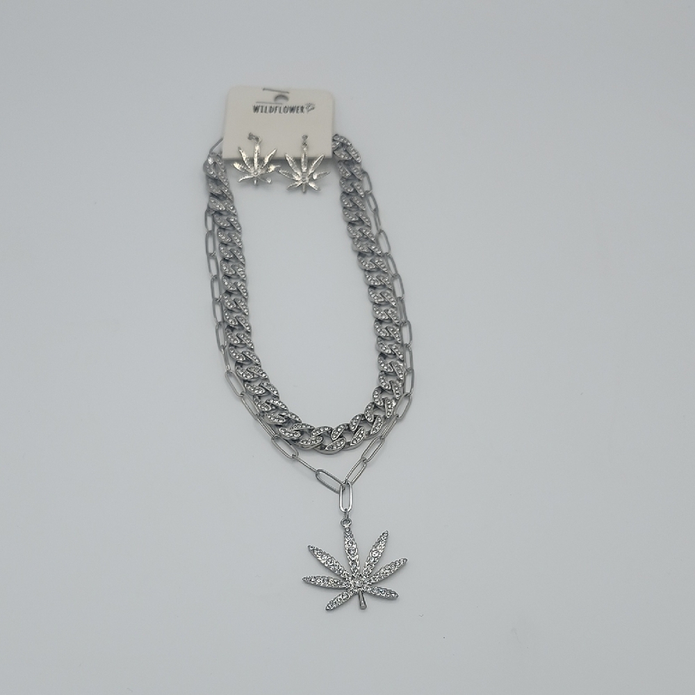 Wildflowers Silver Leaf Necklace and Earring Set